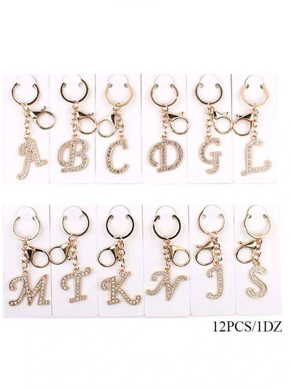 12 PCS WHOLESALE! Rhinestone Initial Keychain & Bag Charm- Gold Letter Charm